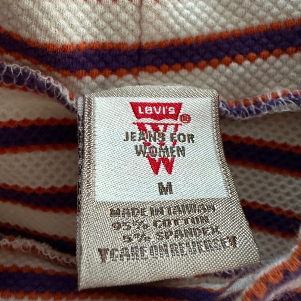 Levis Jeans for Women Vintage Mock Neck Striped Short Sleeve Top Orange Purple M - Picture 3 of 8